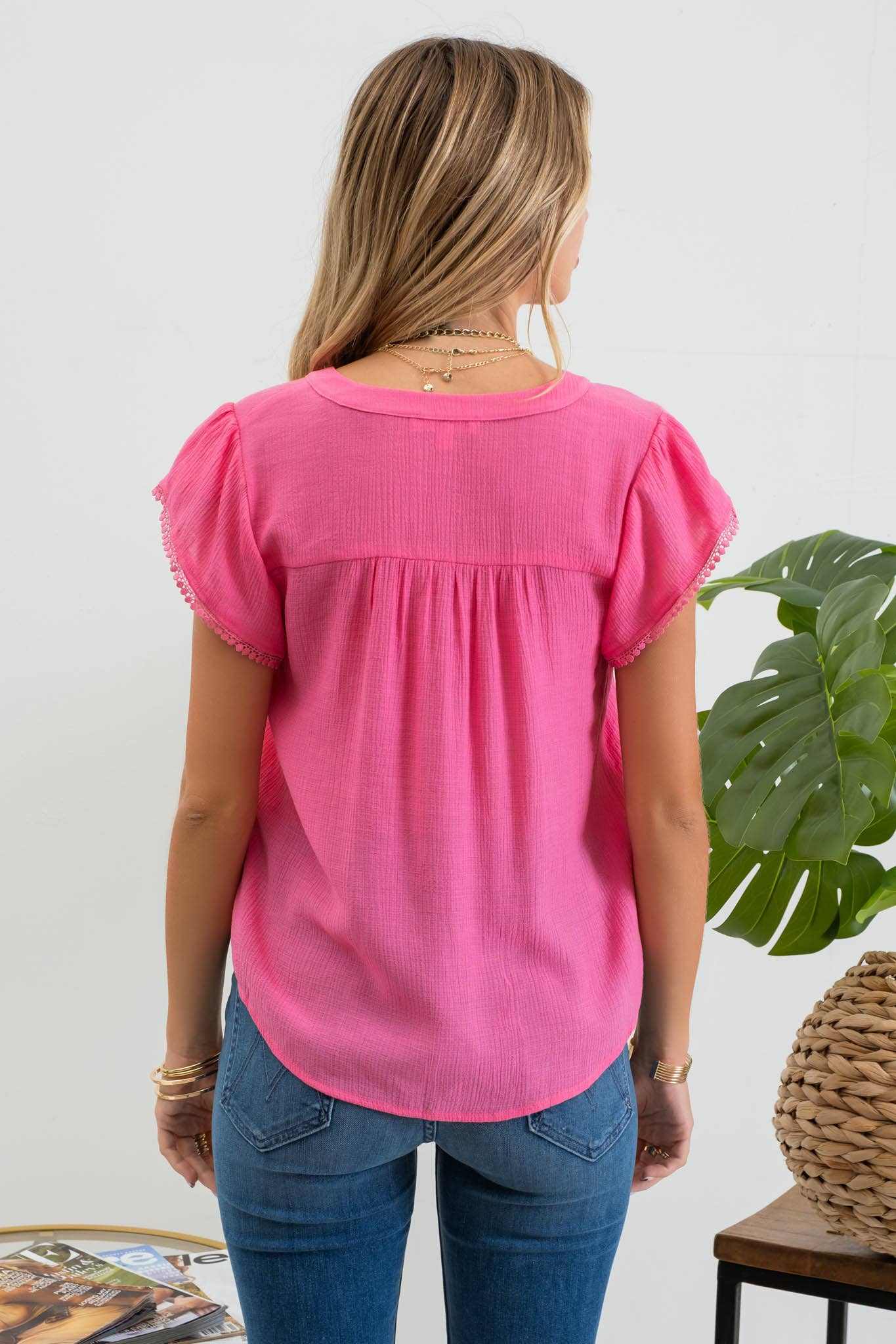 Split Neck Tassel Sleeve