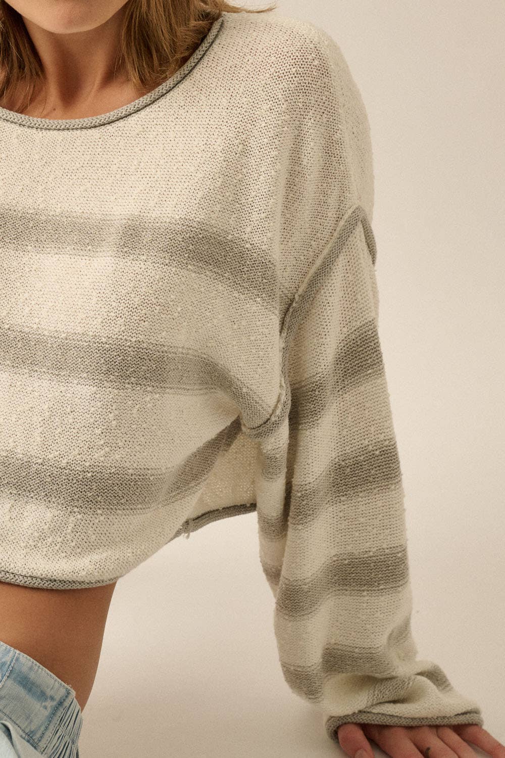 Striped Exposed-Seam Cropped Sweater