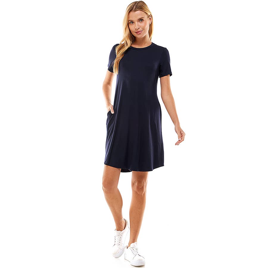 Crew Neck Short Sleeve Pockets Mini Dress
