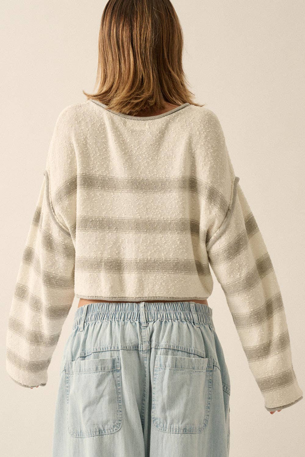 Striped Exposed-Seam Cropped Sweater