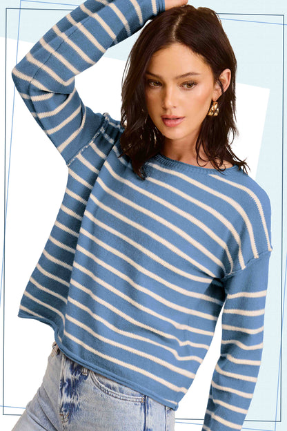 Striped Round Neck Loose Fit Long Sleeve Sweater