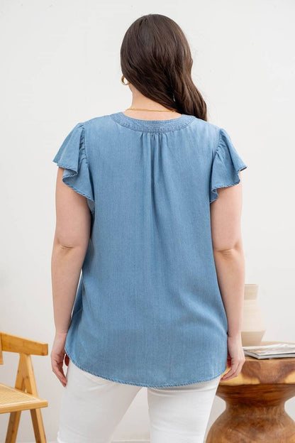 Ruffle Sleeve Chambray