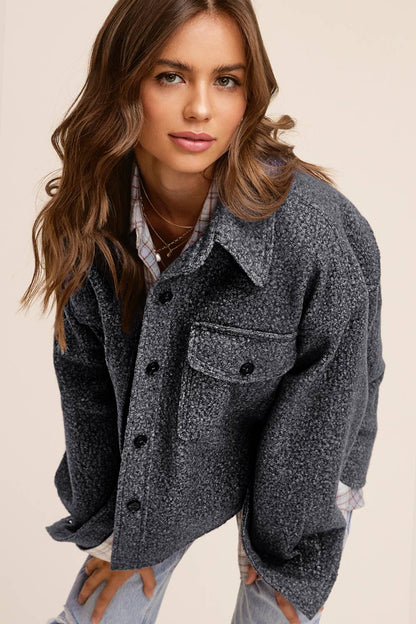 Textured Design Fuzzy Fabric Button Down Jacket