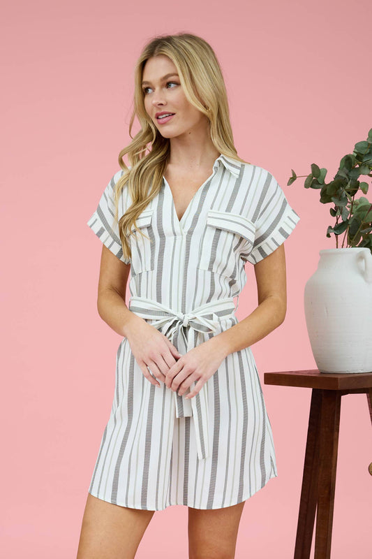 Stripe Belted Shirt Dress