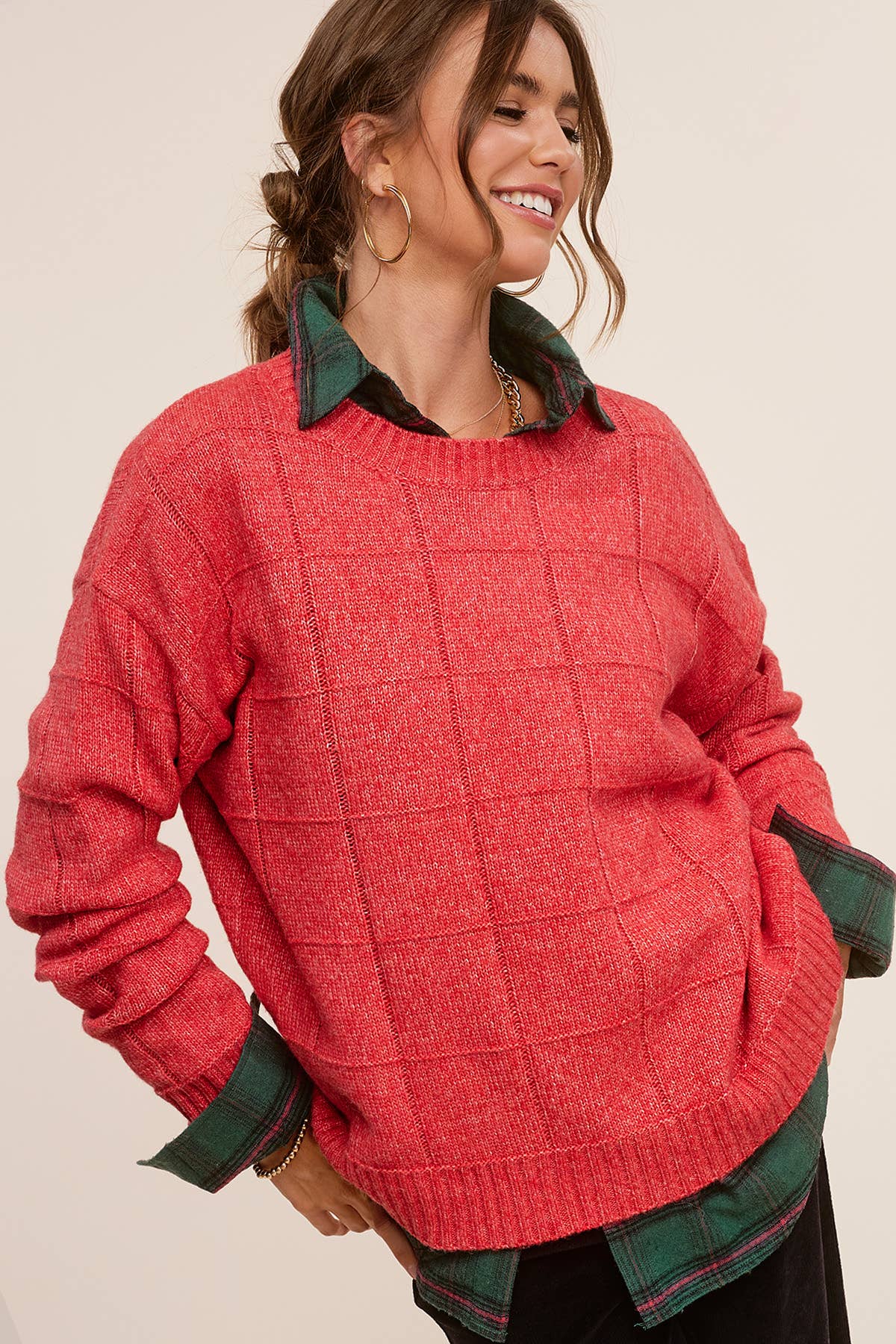 Windowpane Patterned Sweater