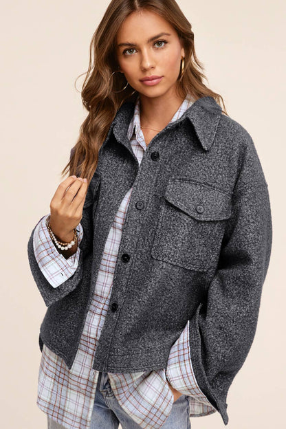 Textured Design Fuzzy Fabric Button Down Jacket