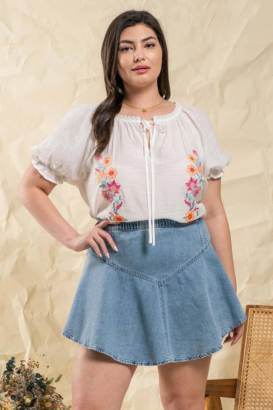 Floral Embroidery Woven Top