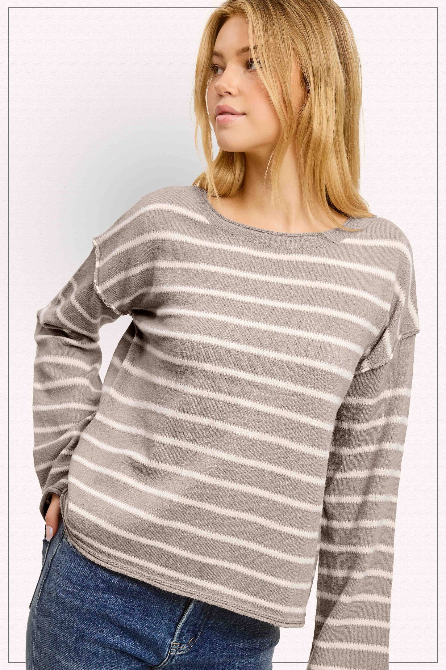 Striped Round Neck Loose Fit Long Sleeve Sweater