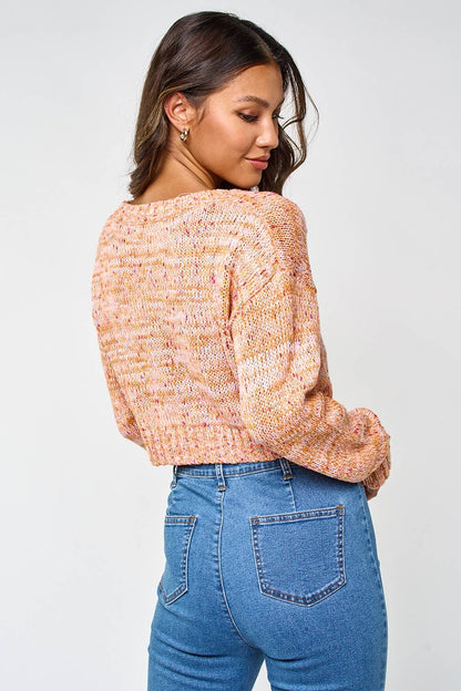 Multi Color Sweater Crop Cardigan Top
