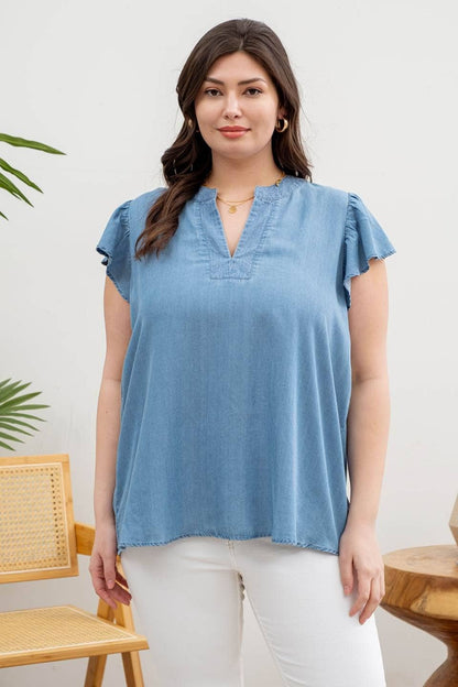 Ruffle Sleeve Chambray