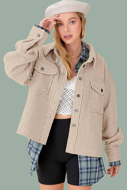 Textured Design Fuzzy Fabric Button Down Jacket