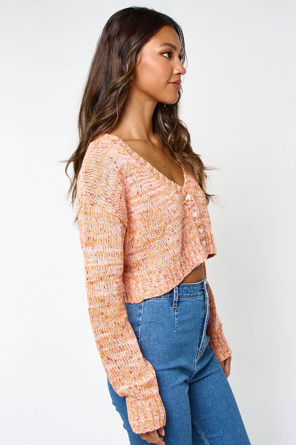 Multi Color Sweater Crop Cardigan Top