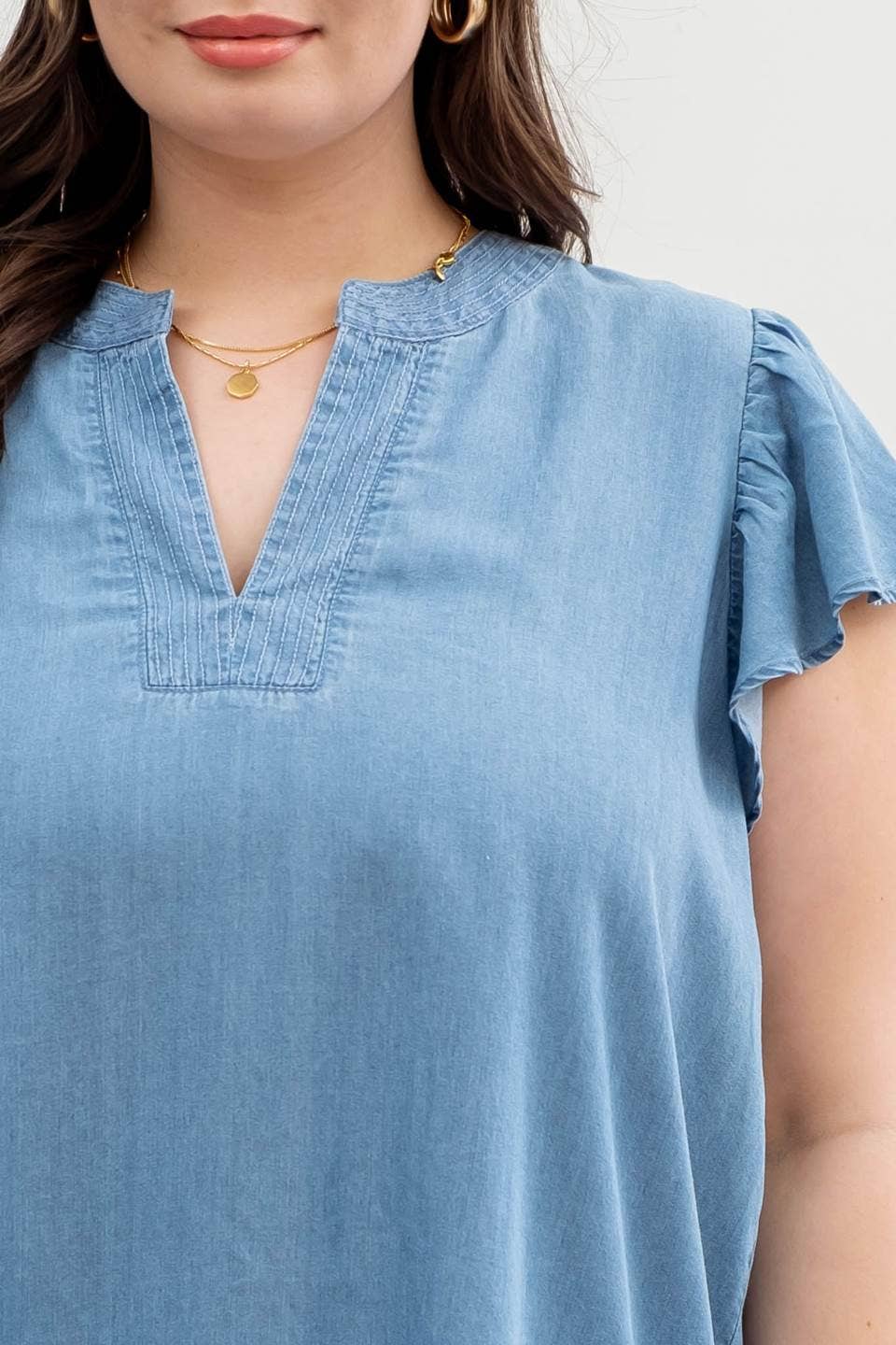 Ruffle Sleeve Chambray