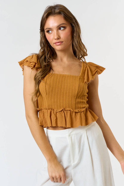 Square Neck Ruffled Knit Top