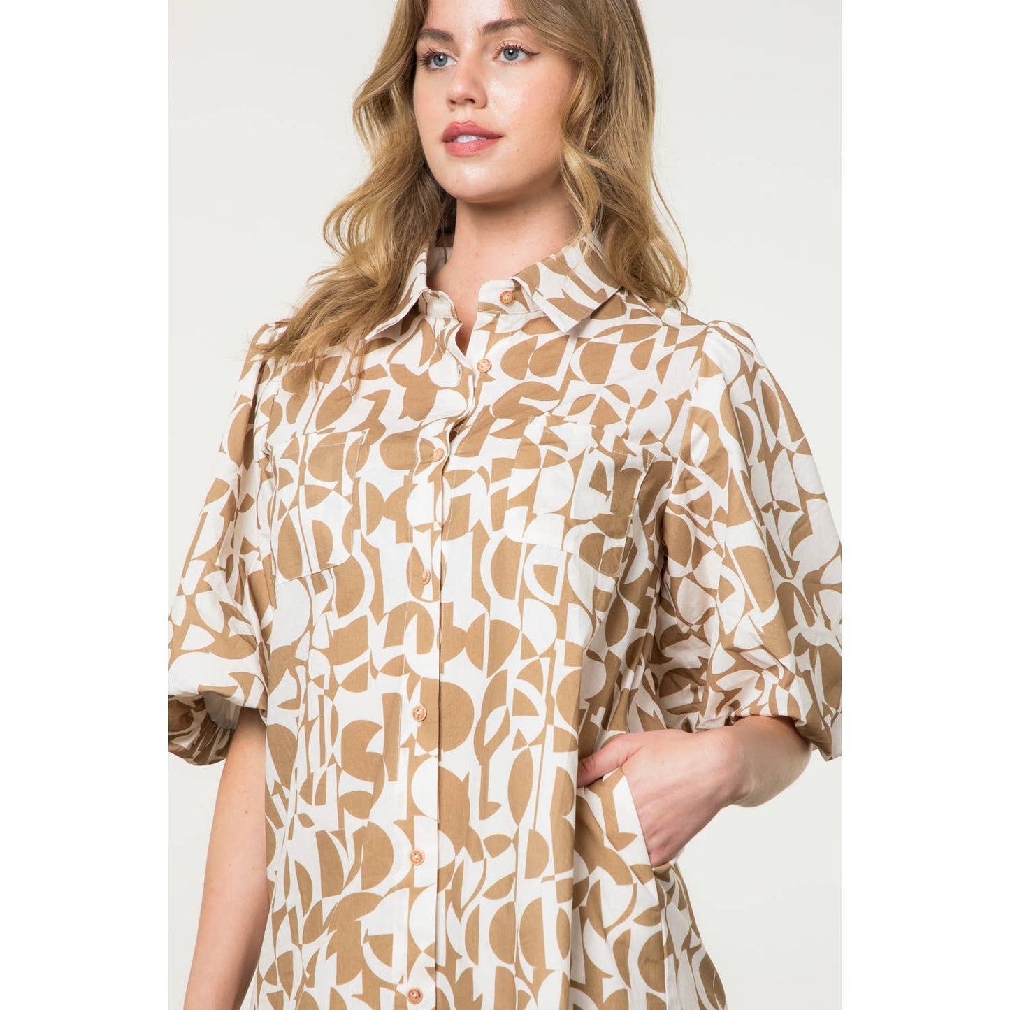 Puff Sleeve Button Up Dress