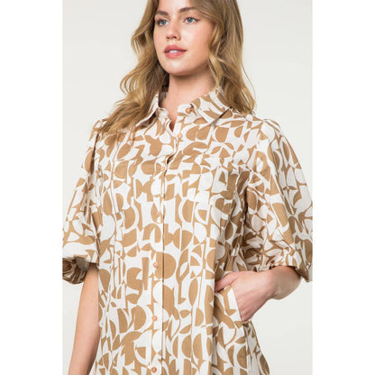 Puff Sleeve Button Up Dress