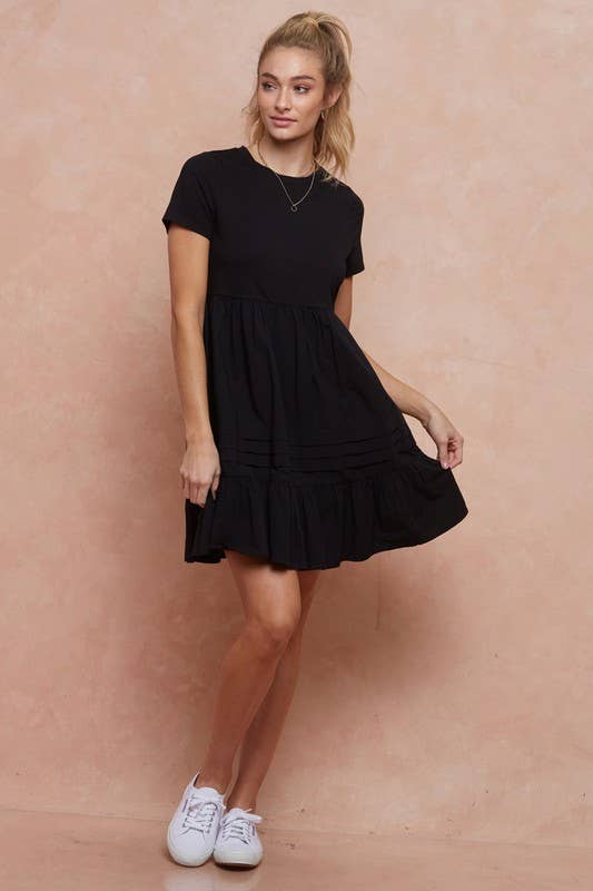 Short Sleeve Mini Dress With Pleated Detail